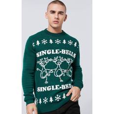 Christmas Sweaters boohooMAN Mens Single Bells Christmas Sweater Green