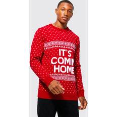 Christmas Sweaters - Men boohooMAN Mens It'S Comin Home Christmas Sweater Red