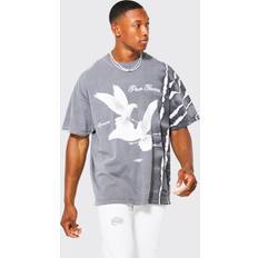 Clothing boohooMAN Mens Oversized Bleach Tie Dye Graphic T-Shirt Grey