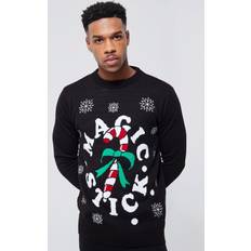 Christmas Sweaters boohooMAN Mens Magic Stick Christmas Sweater Black