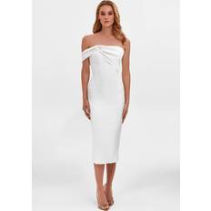 White Classy midi dress with open neckline
