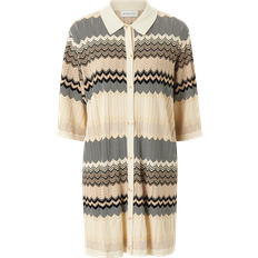 By Malina Womens Beige Multi Kim Graphic-print Button-down Knitted Dress