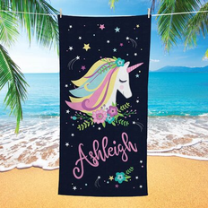 Zoomie Kids Advait Starry Unicorn Terry Bath Towel Blue