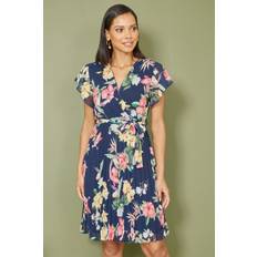 Mela London Mela Navy Floral Print Pleated Wrap Skater Dress Colour: Navy