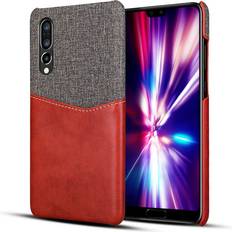 Huawei P30 tyg och splisning läderfodral Röd