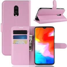 OnePlus Plånboksfodral OnePlus 6T litchi skin leather flip case Pink