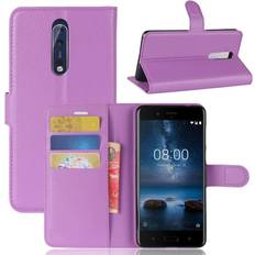 Nokia 8 Skinn fodral med plånbok Lila