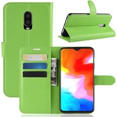 OnePlus Plånboksfodral OnePlus 6T litchi skin leather flip case Green