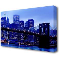 East Urban Home 'Brooklyn Bridge Blue Hue' Framed Art