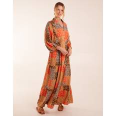 Orange Dresses Blue Vanilla Abstract Pattern Maxi Dress ORANGE