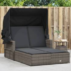 vidaXL Solseng Med Baldakin Og Hynder Polyrattan Grå