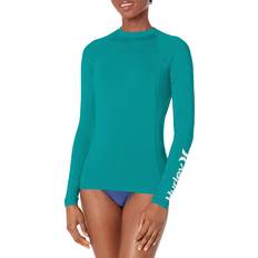 Green Rash Guards & Base Layers Hurley womens Oao Long Sleeve Rashguard Rash Guard Shirt, Emerald