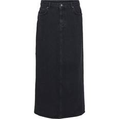 Lange nederdele - Lynlås Object Denim Maxinederdel Sort