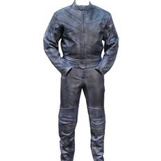 Motorcycle Equipment Perrini 2pc Motorcycle Riding Racing Track Suit w/padding All Leather Drag Suit Black