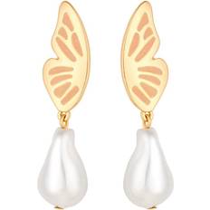 Lipsy Gold Butterfly Pearl Drop Earrings