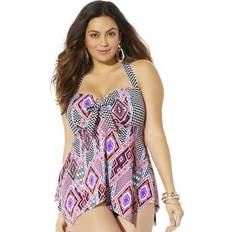 3XL Tankinis Swimsuits For All Plus Women's Bow Handkerchief Halter Tankini Top in Aztec Size 24