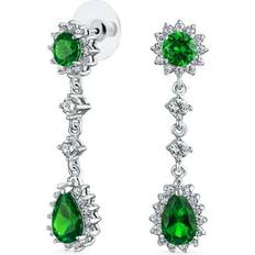 Emerald Earrings Bling Jewelry Bridal Vintage Green Teardrop AAA CZ Halo Chandelier Earrings