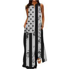 Dresses jsarle Floral Maxi Dresses Women's 4th of July American Flag Long Dress Summer Loose Sleeveless Pockets Tank Dress Patriotic Black