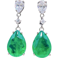 GALSOR Water Drop Earrings - Silver/Diamond/Emerald