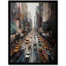 Acrylic Framed Art ARTERY8 New York Rush Hour Traffic Acrylic Painting 5th Avenue Framed Art