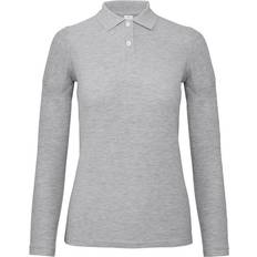 One Size Polo Shirts B&C ID.001 Womens/Ladies Long Sleeve Polo Taupe Grey