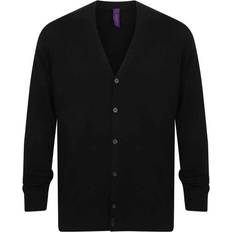 Men Cardigans Henbury Cotton Acrylic V Neck Cardigan Black