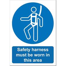 Blue Workplace Signs Mandatory Sign Safety Harness Worn in This Area Vinyl 20x15cm