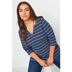 Yours Stripe Notch Neck Top Mid Navy 22-24