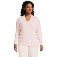 Lands' End Women Polo Shirts Lands' End Plus Long Sleeve Wide Rib Button Front Polo Shirt