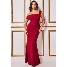 Cropped Dresses Goddiva Off The Shoulder Pleated Waist Maxi Dress Wine