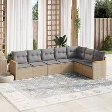 Rattan Sintetico Set da Lounge da Esterno vidaXL Divano Giardino 7 pz Cuscini Beige Misto Polyrattan Set da Lounge da Esterno