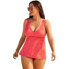 Polyester - Women Tankinis Swimsuits For All Plus Women's V-Neck Flowy Tankini Top in Fruit Punch Tropical Size 22