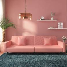 Röda Soffor vidaXL Bäddsoffa 2-Sits Med Två Kuddar Rosa Sammet Soffa
