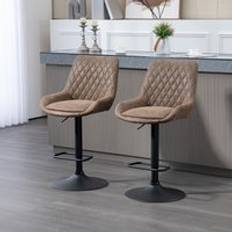 Brown Stools Homcom Set of 2 Adjustable Bar Swivel Kitchen Seating Stool