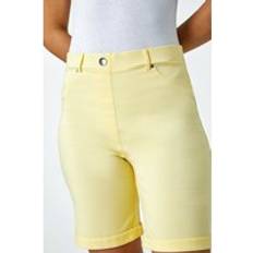 Women - Yellow Shorts Roman Turned Hem Stretch Shorts Yellow