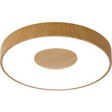 F Ceiling Flush Lights Inspired Lighting Mantra Coin Round 80W LED Wood Effect Ceiling Flush Light