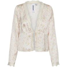 Vero Moda Sally Floral Tie Front Satin Top - White Swan Aop Sally