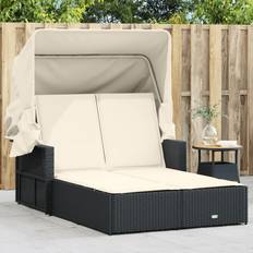 vidaXL Solseng Med Baldakin Og Hynder Polyrattan Sort