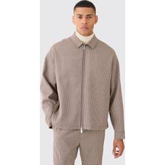 Flanelli Takit boohooMAN Houndstooth Checked Oversized Harrington Jacket - Brown