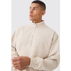 Sametti Neuleet boohooMAN Oversized Half Zip Sweat - Sand