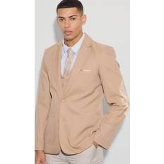 Mies - Ruskea Blazerit boohooMAN Textured Elbow Patch Slim Fit Blazer - Tan