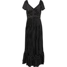 Polo Ralph Lauren Svarta Klänningar Polo Ralph Lauren Polka-Dot Flutter-Sleeve Satin Maxidress Black And White Dot