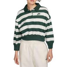 Green - Women Polo Shirts Nike Stripe Oversize Crop Polo Sweatshirt