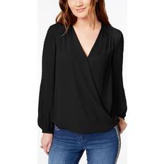 Black - Women Blouses I.N.C International Concepts I-N-C Womens Surplice Wrap Blouse Black