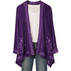 Velvet Blazers FLORIANA Womens Embroidered Kimono Cardigan Velvet Blazer Open Front Purple 2X