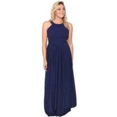 Krisp Pleated Front Chiffon Maxi Dress Navy