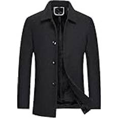 Herr Vinter Peacoat, Woolen Blend Warm Jacka Single Breast Thermal Casual Coat Color Black, Men-3XL