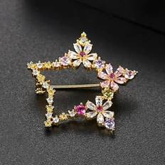 Multicolor Star with Flower Brooch for Women Wedding Engagement Party Brooch Pin Dress Coat Accessories Christmas