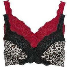 Leopard Bras Bonprix Pack of Lace Trim Bras Black Leopard Red