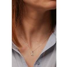 The Fine Collective Solid White Gold Diamond Initial Pendant Necklace